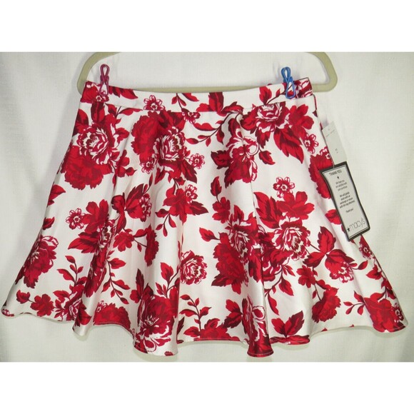 City Studio Red White Floral Crinoline Lined Circle Mini Skirt Juniors Size 11 - Picture 3 of 11